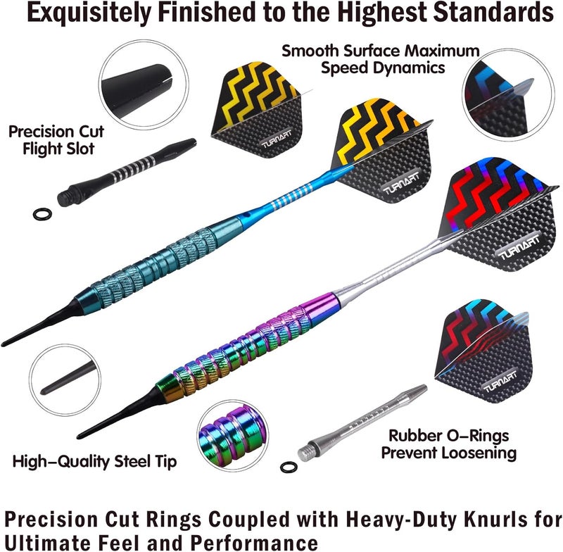 Turnart Darts Plastic Tip - Professional Soft Tip Darts Set for Electronic Dartboard 12 Pcs 18 Grams with 50 Extra Tips 24 Flights 2 Flight Protctors and Tool Kit Gift Darts - Image 3